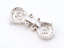 Load image into Gallery viewer, CZ Micro Pave Double Teardrop Buckle Clasp, Cubic Zirconia Buckle Clasp, CZ Pave Interlocking Clasp Fastener, 26x11mm, sku#H66