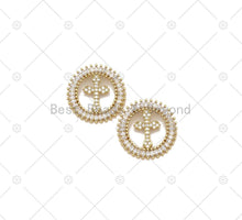 Load image into Gallery viewer, Baguette CZ Cross Coin Pendant,18K Gold Filled Cross Charm,Sku#LK461