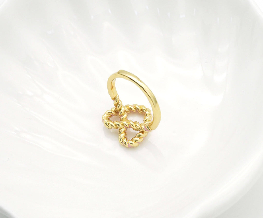 Gold Enamel Pink Twist Heart Adjustable Ring, Sku#B338