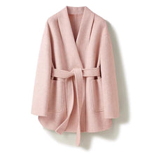 Load image into Gallery viewer, Camel-wool V-neck Wool Double-faced Wool Belted Coat