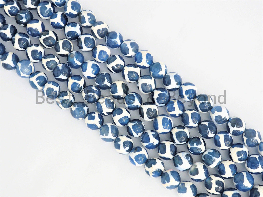 Quality DZI Blue White Agate beads, Round Tibetan Agate Bead, sku#U408