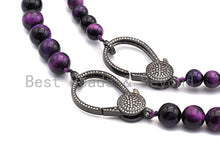 Load image into Gallery viewer, Purple Tiger Eye Attachment Necklace with Large CZ Pave Gunmetal clasp, 16/18 long, sku#D38