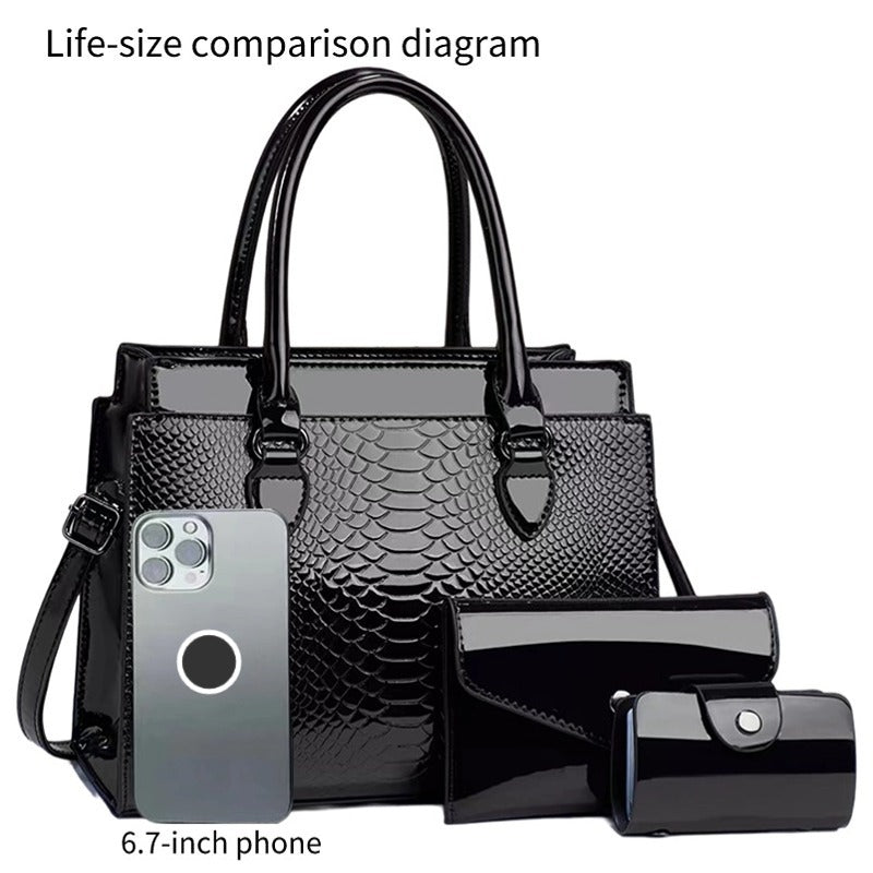Women's 3-Piece PU Leather Crossbody Tote Bag Set - Versatile Shoulder Handbag with Multiple Compartments