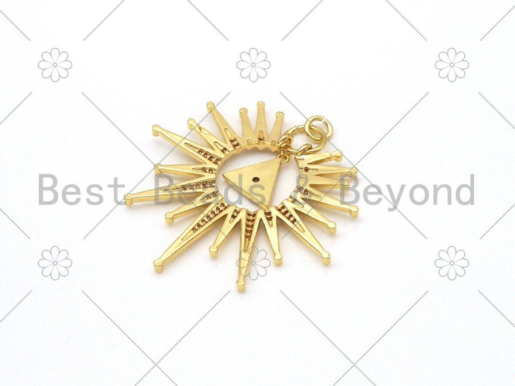 Micro Pave CZ Triangle On North Star Shape Pendant, 18K Gold Filled Radial Charm, Necklace Bracelet Charm Pendant, 41x38mm, Sku#LK400
