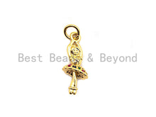 Load image into Gallery viewer, CZ Colorful Micro Pave Ballet Dancer Pendant, Dancing Girl Pave Pendant, Gold plated, 8x19mm, Sku#F830