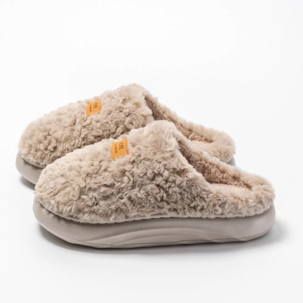 Women's Plush Thick Soled Cotton Slippers | Warm Non-Slip Indoor Home Shoes