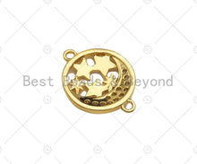 Load image into Gallery viewer, CZ Micro Pave North Star With Cresent Moon Connector, Cubic Zirconia Round Connector, 18k Gold Necklace Bracelet Connector,16x21mm,Sku#LK312