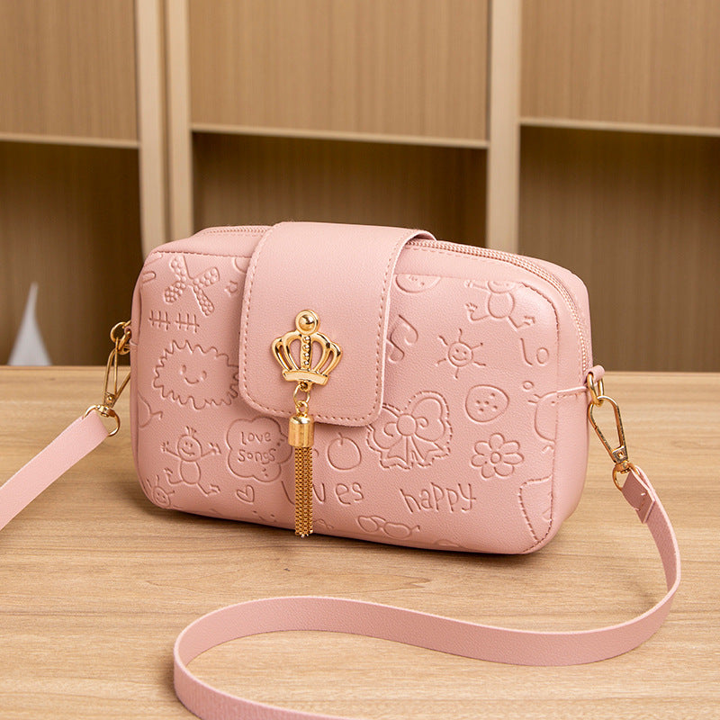 Women's Crossbody Phone Bag - Korean Style Embossed PU Leather Shoulder Bag