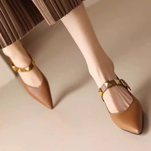 Load image into Gallery viewer, Women's Pointed-Toe Stud Heels | Single-Strap Buckle Flats with Rivet Detail