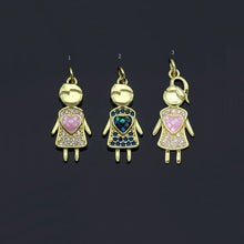 Load image into Gallery viewer, Girl With Pink Heart Pendant/Charm, Abalone Mother-of-pearl, SKU#LK66