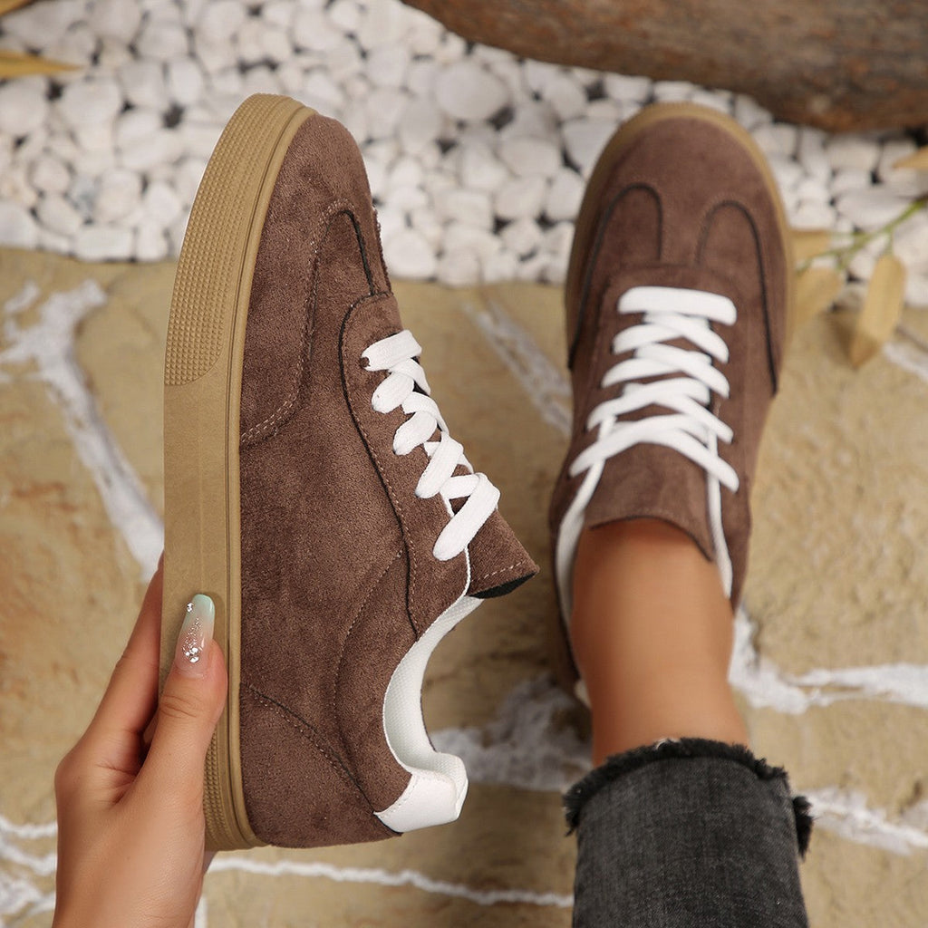 Women's Suede Casual Sneakers - Comfortable Lace-Up Sports Shoes