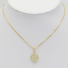 Load image into Gallery viewer, Clear CZ Gold Sun Cross Bee On Round Coin Charm, Sku#LX252