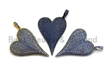 Load image into Gallery viewer, CZ Cobalt Micro Pave Large Heart Pendant, Heart Shaped Pave Pendant, Gold/Silver/Gunmetal plated, 30x41mm, Sku#X54
