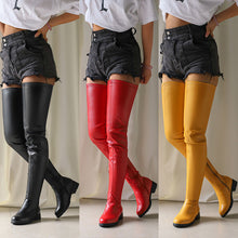 Load image into Gallery viewer, Plus-Size Women's Over-the-Knee Chunky Heel Boots - Round Toe Side Zipper