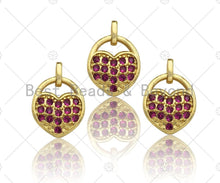 Load image into Gallery viewer, CZ Micro Pave Fuchsia Heart Lock Charm, Fuchsia CZ Heart Charm, Lock Pave Pendant, Gold Lock, 11x15mm, Sku#LK79