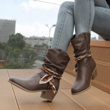 Load image into Gallery viewer, Women's Braided Detail Western Cowgirl Boots | Block Heel Ankle Boots | PU Leather
