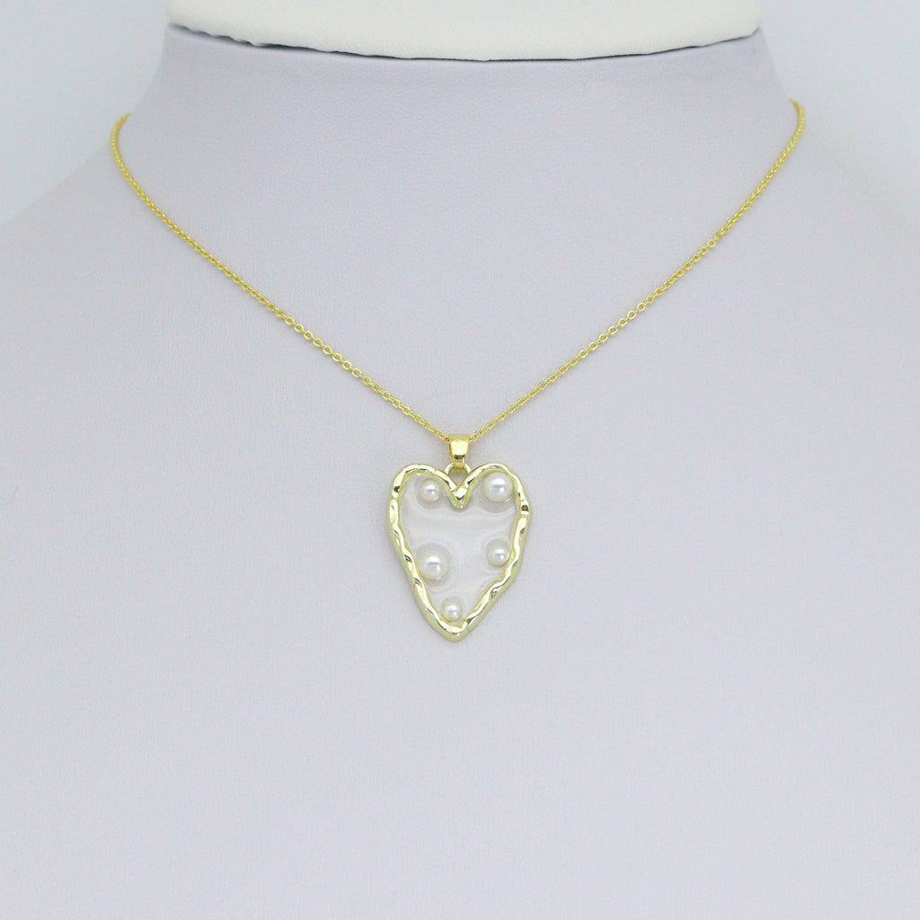 Hammered Edge Acrylic Heart with Pearl Charm , Sku#JL202