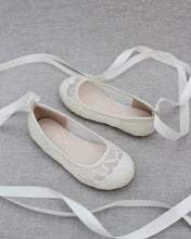 Load image into Gallery viewer, Ivory New Lace Flats with Ballerina Lace Up