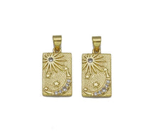 Load image into Gallery viewer, CZ Gold Sun Cresent Moon Star Rectangle Dog Tag Charm, Sku#LK762