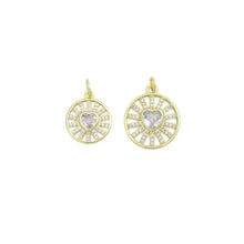 Load image into Gallery viewer, Clear CZ Gold Radical Heart with CZ Center Heart Charm Pendant,Sku#LX858