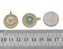 Load image into Gallery viewer, Gold CZ MOP/Turquoise Five Point Star On Round Charm, Sku#L696
