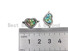 Load image into Gallery viewer, CZ Micro Pave Abalone Heart Connector Beads, Cubic Zirconia Space Connector, Abalone Stone Charm, 10x17mm,SKU#Z934