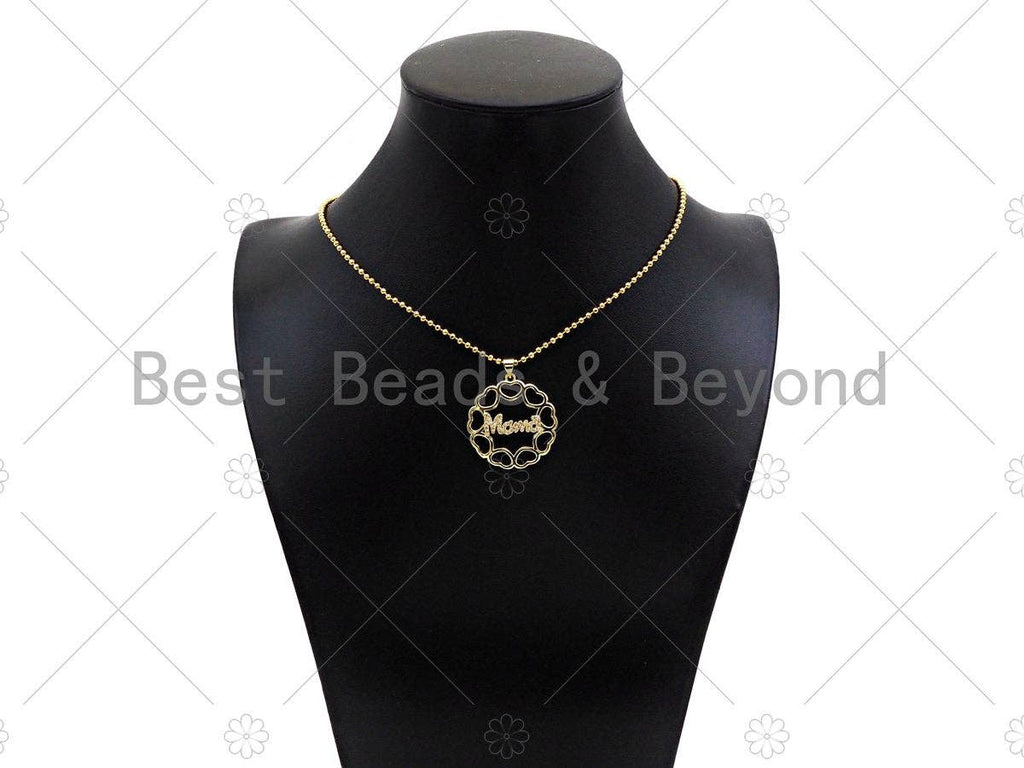 Gold Filled CZ Micro Pave Mama On Heart Round Ring Shape Pendant,18K Gold Filled Charm, Mother's Day,Necklace Pendant,28x30mm,Sku#LD124