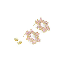 Load image into Gallery viewer, Pink Clear Baguette CZ Flower Statement Earrings, Sku#A336