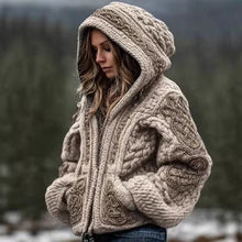 Load image into Gallery viewer, Womens Fashionable Printed Hooded Zip-Up Cardigan Sweater