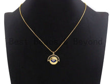Load image into Gallery viewer, Colorful CZ Micro Pave Round With Cobalt Evil Eye Charm Pendant, Round Coin Shaped Pave Pendant, Gold plated, 22x22mm, Sku#F901