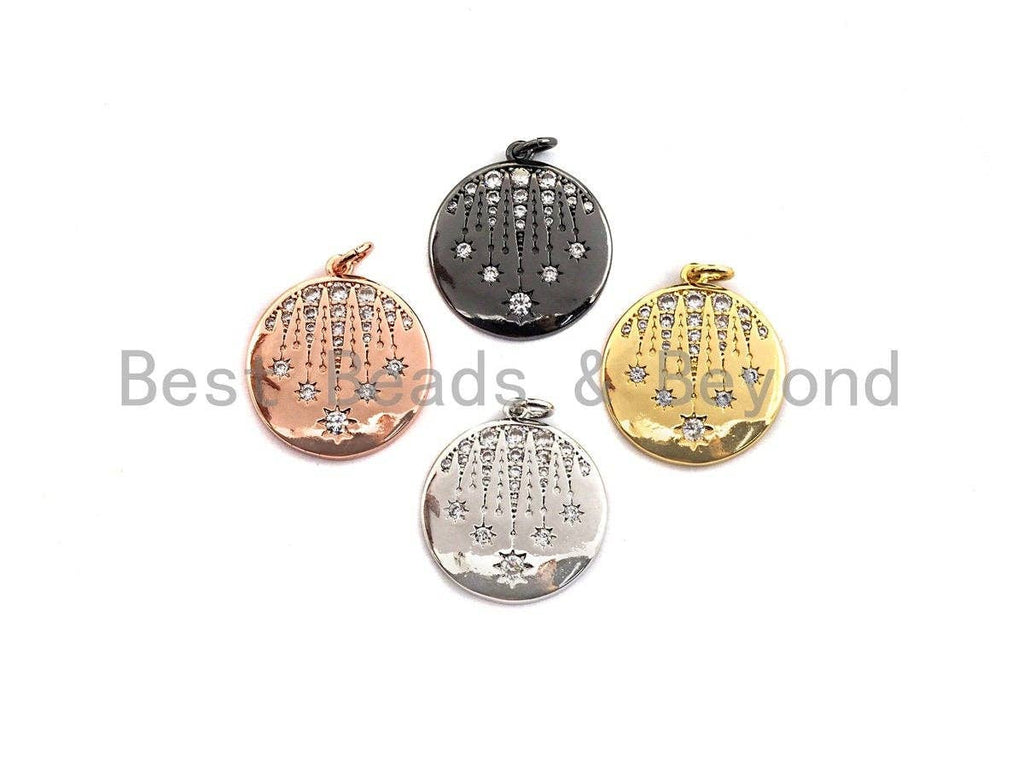 CZ Micro Pave Shooting Star Coin Charm, celetration star coin, Z433