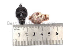 Load image into Gallery viewer, CZ Clear/Black Micro Pave Skull Pendant, CZ Pave Pendant, Gold/Rose Gold/Silver/Gunmetal plated,Halloween Pave, 9x16x28mm, Sku#F809