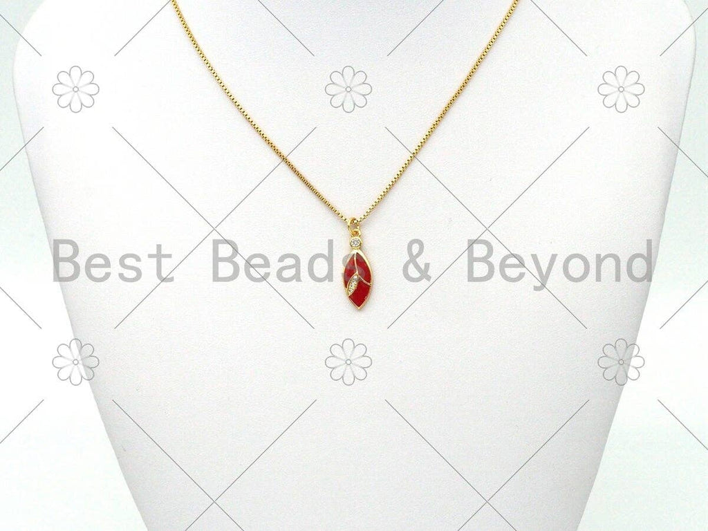 Enamel Colorful Leaf Shape Pendant,18K Gold Filled CZ Micro Pave Enamel Charm,Enamel Jewelry,9x24mm,Sku#LK404