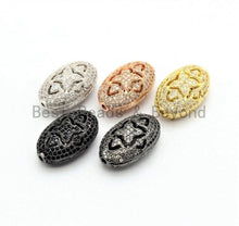 Load image into Gallery viewer, CZ Micro Pave Oval Spacer Beads with Flower Pattern, Clear/Black CZ Pave Beads for Bracelet/Necklace, Cubic Zirconia Beads,12x18mm, sku#G413