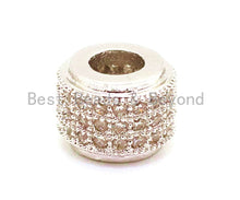 Load image into Gallery viewer, 9x7mm CZ Large Hole Cylinder/Drum Barrel Micro Pave Beads, Cubic Zirconia Big Hole Spacer Beads, Large Hole Spacer, sku#G124