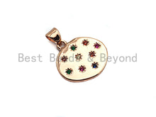 Load image into Gallery viewer, Colorful Star CZ Micro Pave Flat Round Pendant, CZ Pave Pendant, Gold/Rose Gold/Silver/Gunmetal plated, 35x50mm, Sku#F807