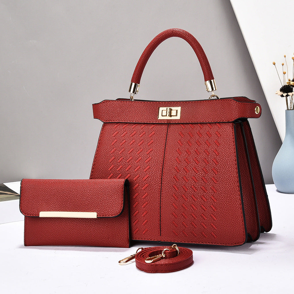 Premium 2-in-1 PU Leather Bucket Bag Set - Crossbody & Handbag with Multiple Compartments