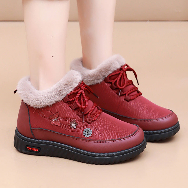Women's Fleece-Lined Winter Cotton Boots | Warm Flat Heel Mid-Cut Snow Boots