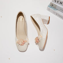 Load image into Gallery viewer, Women's Floral Block Heel Pumps | Square Toe Jacquard Dress Shoes