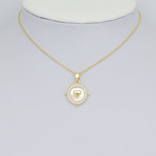 Load image into Gallery viewer, Clear CZ Around Gold Heart On Round Coin Charm Pendant, Sku#LX758