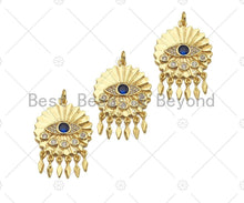 Load image into Gallery viewer, CZ Micro Pave Evil Eye with Dainty Triangle On Round Coin Shape Pendan,18K Gold Medallion Charm, Necklace Bracelet Charm, 30x20mm,Sku#L563