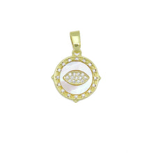 Load image into Gallery viewer, Mother of Pearl Evil Eye On Round Coin Charm Pendant, Sku#LX759
