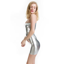 Load image into Gallery viewer, Metallic Coated Fabric Women Nightclub Stage Wear Sexy Shiny Patent Leather Faux Leather Tube Top Dress