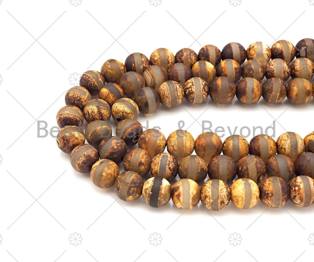 Natural Tibetan Brown Agate with Middle Line Beads, Dzi Agate Beads, 6mm/8mm/10mm Tibetan Round Smooth Agate,15.5" Full Strand, Sku#U1112