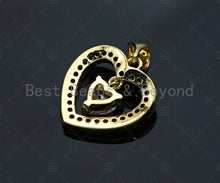 Load image into Gallery viewer, 18K Gold Heart with Dangle Diamond Pendant, Heart Charm, Gold Heart Pave Pendant, Gold plated, 16mm, Sku#LK59