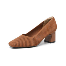 Load image into Gallery viewer, Women's Chunky Heel Square Toe Slip-On High Heels | Flyknit Upper | Multiple Colors