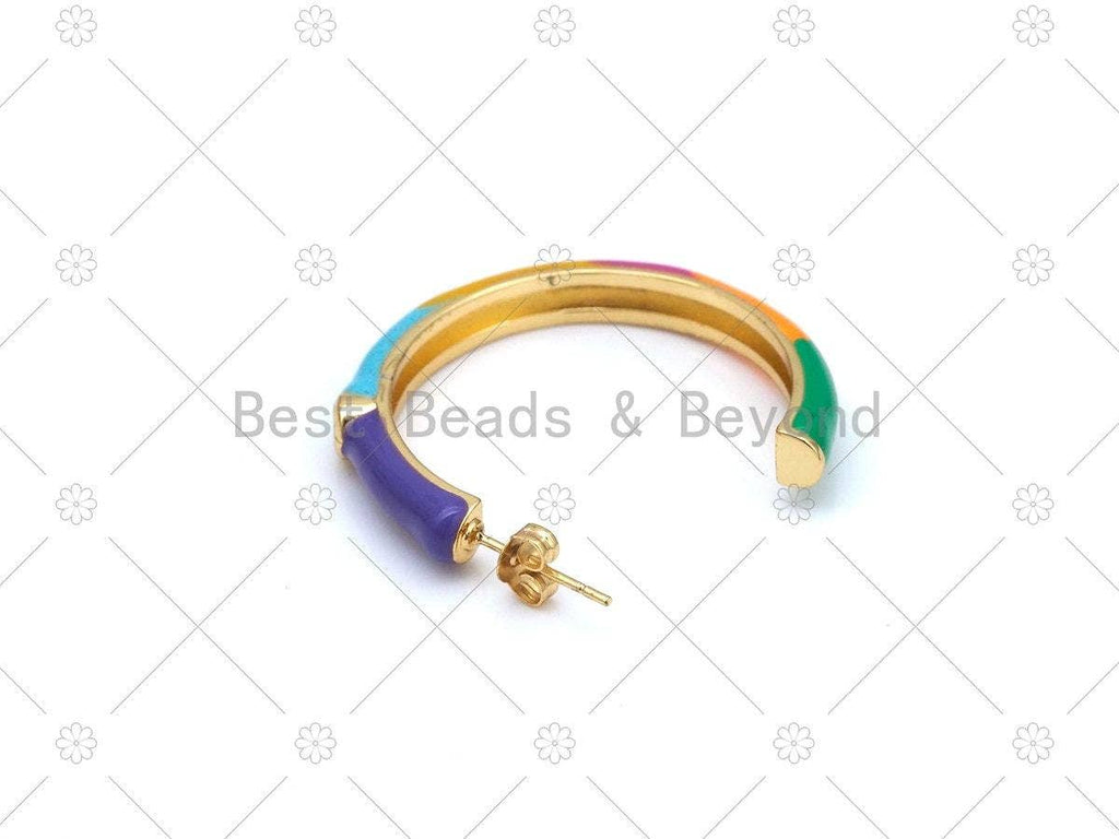Colorful Enamel Round Ring Earrings, Sku#J325