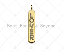 Load image into Gallery viewer, CZ Micro Pave LOVER Long Bar Pendant, Cubic Zirconia Strip Pendant, Gold Lover Bar,  Micro pave Bar shape pendant, 8x51mm, sku#LK136
