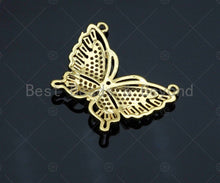 Load image into Gallery viewer, Purple CZ Micro Pave Butterfly Shape Pendant, Gold Plated Jewelry, Necklace Bracelet Charm Pendant, 22x29mm,sku#LD03