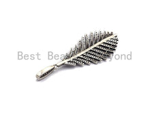 Load image into Gallery viewer, CZ Micro Pave Leaf Pendant, Antique Silver Tone, Clear Cubic Zirconia Big Pave Leaf Charm Pendant, 22x44mm,sku#F1010C